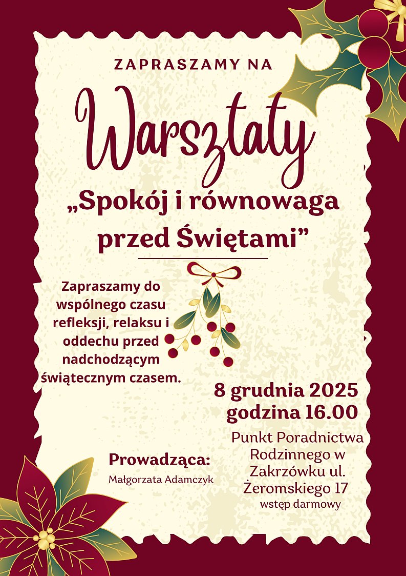 Warsztaty “Spokój i równowaga przed świętami”